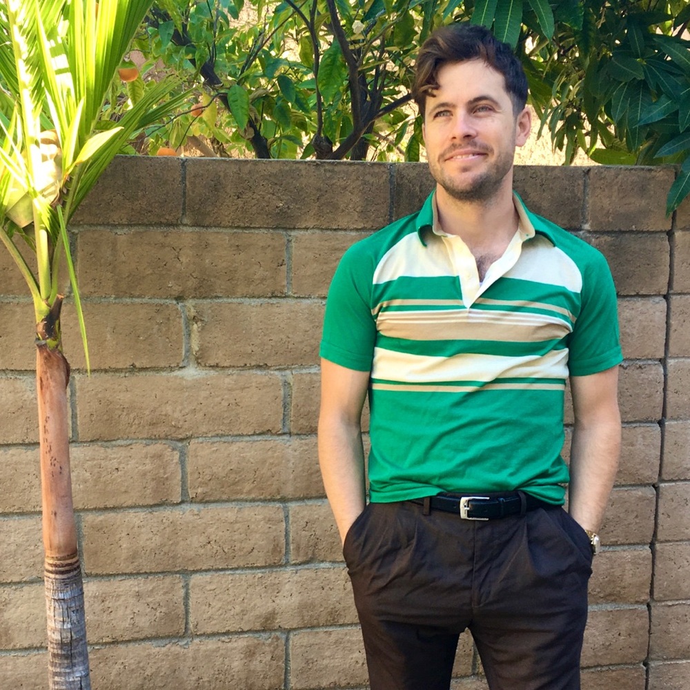 Green white and gold striped polo t shirt